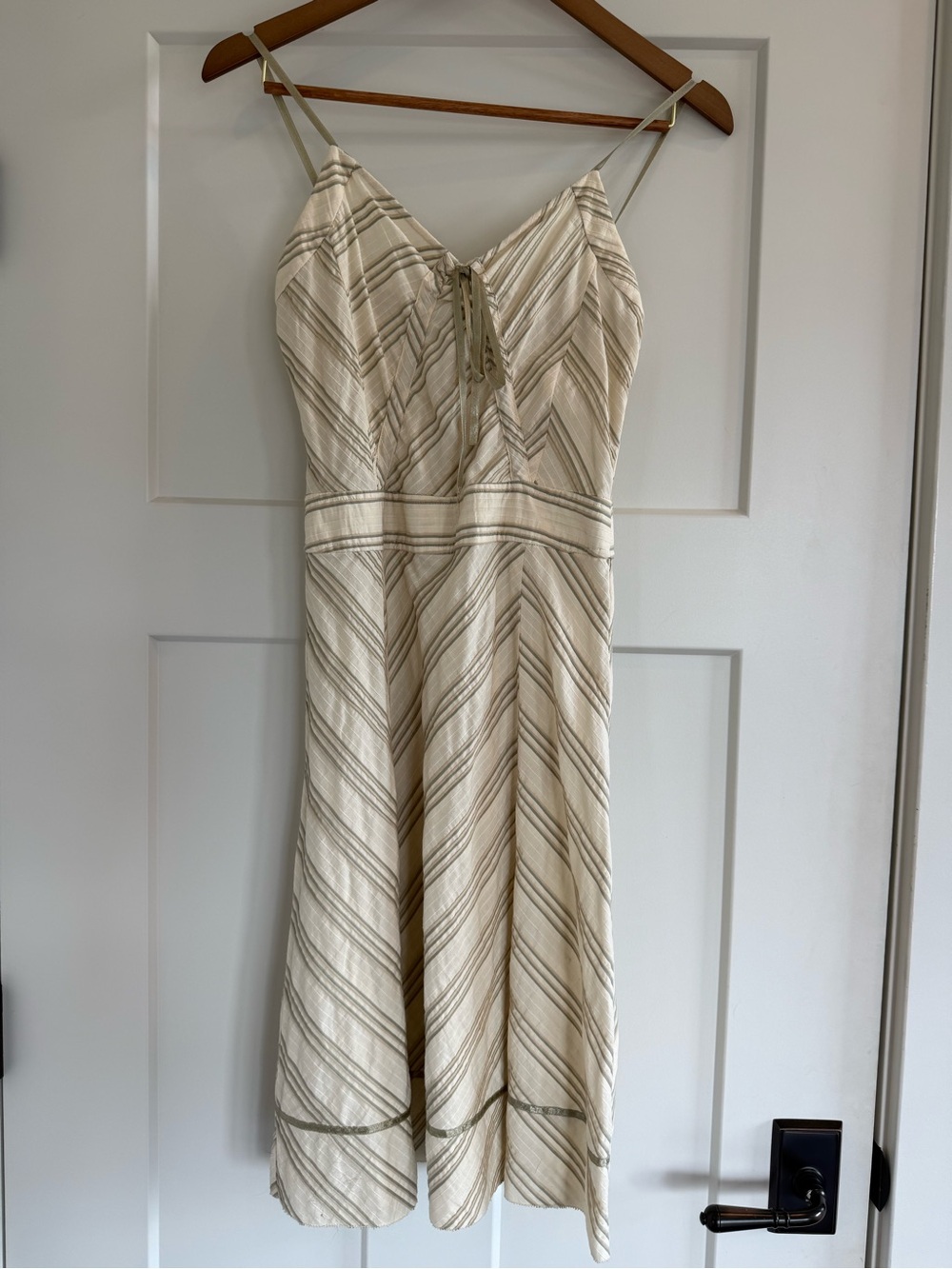 GG/5 Striped Cream Midi Dress with Tie-Front Spaghetti Straps Small - Picture 1 of 10